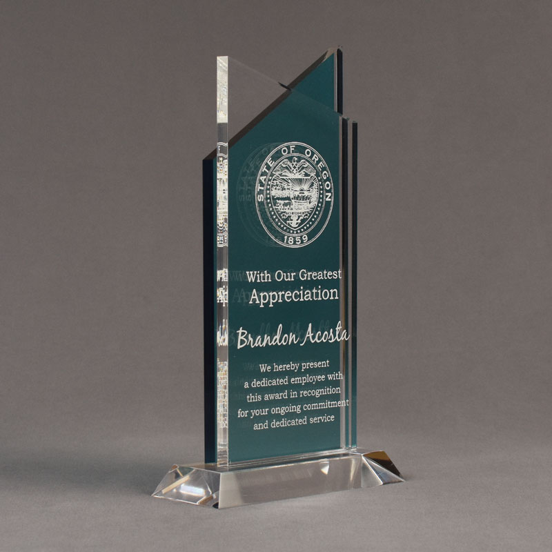 Lucent™ Acrylic Award with laser engraved text and logo.